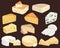 Set of cheeses. Collection of cartoon cheeses. Vector illustration.