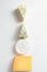 Set cheeses. parmesan , blue cheese, , brie cheese. Top view. On a white background. Free copy space.