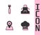 Set Chef hat, Fork, Picnic location and Kitchen apron icon. Vector