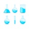 Set chemical flask. Erlenmeyer flask, distilling flask, volumetric flask, test tube. Vector illustration on the background of the