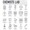 Set of chemical and medical laboratory thin line icons.