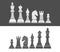 Set of chess pieces flet style. Vector illustration of logic tactical turn based game on white background. Types of