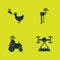 Set Chicken farm and camera, Smart with drone, Wireless tractor smart and Router wi-fi signal icon. Vector