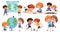 Set of children cartoon character learning different subjects