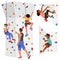 Set of Children Characters Scale A Climbing Wall With Help Of Their Trainer. Concept of Thrill Of Outdoor Adventure