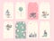 Set of children decor tags with funny little mice characters and holiday elements like candles, air balloon, confetti, xmas bell,