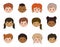 Set Children Faces of Different Races, Multicultural Kids Heads