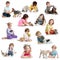 Set of children with pets dogs, cats, rat