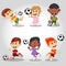 Set of children playing soccer cartoon