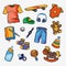 Set of children`s and teenage things, clothes and toys. Hand drawn vector illustration. Funny illustration for backgrounds, web
