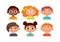 Set of childrens faces of different ethnicities. Positive negative emotions. Disgust, happiness, joy, discontent. For