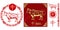 Set of Chinese characters zodiac elements, golden bull. Traditional Chinese ornament in red circle. Zodiac animals collection.