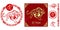 Set of Chinese characters zodiac elements, golden tiger. Traditional Chinese ornament in red circle. Zodiac animals collection.