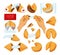 A set of Chinese cookies with predictions on a white background. Vector illustration