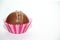 Set of chocolate bombs, marshmallow filling and white chocolate on white background