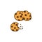 Set of chocolate cookie illustration on white background. cookie bite, cookie crumble icon. hand drawn vector, sweet dessert for k