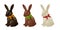 Set of chocolate Easter rabbits with colorful bows. Dark, milk and white chocolate bunnies