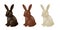 Set of chocolate Easter rabbits. Dark, milk and white chocolate bunnies