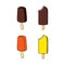 Set Of Chocolate, Mango And Orange Flavor Ice Cream With Wooden Stick