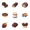 A set of chocolate sweets. Chocolate products for people. Chocolate desserts icon in set collection on cartoon style