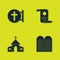 Set Christian cross, The commandments, Church building and Torah scroll icon. Vector