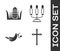 Set Christian cross, Easter egg, Peace dove with olive branch and Candelabrum with candlesticks icon. Vector