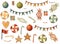 Set of christmas banners, candy, gingerbread, lollipop, balls, gifts.