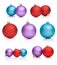 Set Christmas Baubles: Red, Purple, Blue Isolated