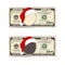 Set of Christmas bill one hundred dollars with Santa Claus hat.