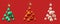 Set of Christmas bubbles forming the shape of a Christmas tree isolated on red background. Christmas decoration. 3D render.