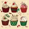 A set with Christmas cakes, sweets, buns, ornaments. For the menu. postcards, congratulations.