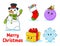 Set of christmas cute cartoon characters. Snowman, sock, bauble, gift, snowflake. Happy New Year. Hand drawn elements. Winter