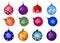Set of Christmas decorative balls. Separate 12 elements on a white background. Watercolour hand illustration. Perfect for decorati