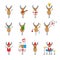 Set of Christmas deer which. They play musical instruments, hold a gift, an idea. - Vector