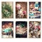 Set Christmas Different Cards Retro Photo Frame