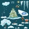 Set of Christmas elements. A collection of cartoon drawings for the New Year. Winter lifestyle. Christmas illustration