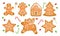Set of Christmas gingerbread cookies and candies. Shapes of: man, girl, deer, house, star, snowflake, christmas tree