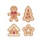 Set of Christmas gingerbread icons. Man, house, tree and star