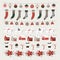 Set of Christmas holiday decorative borders, strings. Party decoration banners. Christmas ornamnets, balls, Santas socks