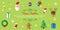 Set of christmas icons on green background