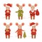 Set of Christmas mice isolated on white background. Cartoon characters. Vector illustration
