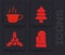 Set Christmas mitten, Coffee cup, Christmas tree and Branch viburnum or guelder rose icon. Vector