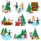 Set of Christmas and New Year color illustration