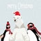 Set of Christmas and New Year greeting cards with penguin and white bear, polar bear.