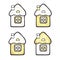 Set of Christmas, New Year`s accessories. Vector cartoon illustration of four isolated houses.