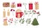 Set of Christmas and New Year vector illustrations featuring gifts, mistletoe, Santa bell in red and gold color. Modern design