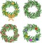 Set of christmas and new year wreaths with decoration