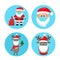 Set of Christmas pandemic stickers. Santa Claus, deer, in medical protective masks.