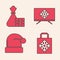 Set Christmas paper shopping bag, Gift box and bag, Merry Christmas on television and Christmas Santa Claus hat icon