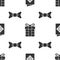 Set Christmas postcard, Gift box and Bow tie on seamless pattern. Vector